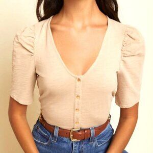 NWT Nation Ltd White Puff Sleeve Peyton Snap Button Shirt Sz XL